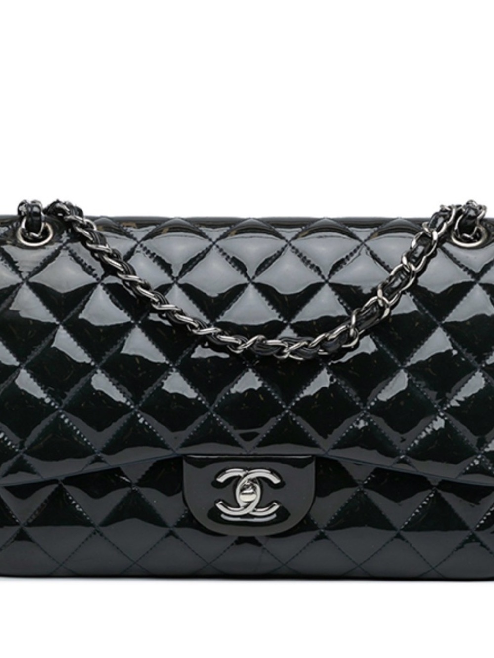 CHANEL Blue/Dark Blue Quilted Patent Leather Shoulder Bag with Chain Strap